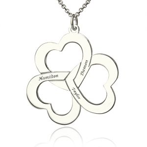 Triple Hearts Name Necklace in Silver