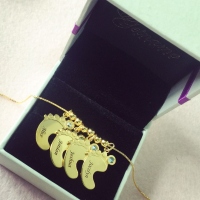 Personalized Birthstones Baby Feet Necklace Gold Plated