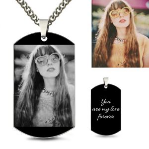 Black Titanium Steel Dog Tag Photo Necklace