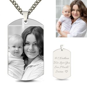 Titanium Steel White Dog Tag Photo Necklace