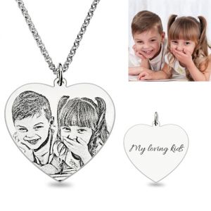 Engraved Heart Photo Necklace In Sterling Silver