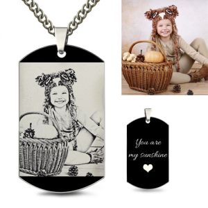 Personalized Black Dog Tag Photo Necklace Titanium Steel