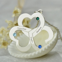 Mother's Birthstone Interlocking Hearts Necklace with Name
