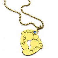 Memory Baby's Feet Charms with Birthstone 18K Gold Plated