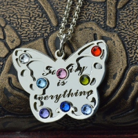 Personalized Birthstone Butterfly Necklace Sterling Silver