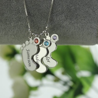 Personalized Birthstone Baby Feer Necklace Sterling Silver