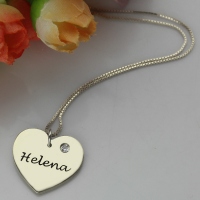 Heart Shape Sterling Silver Birthstone Name Necklace