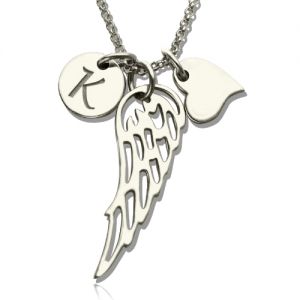 Girls Angel Wing Necklace Gifts With Heart & Initial Charm