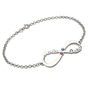 Personalized Couples Infinity Bracelet with Birthstones Sterling Silver
