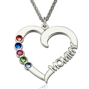 Sterling Silver Birthstone Heart Necklace with Name