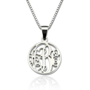 Personalized XS Circle Monogram Necklace Sterling Silver