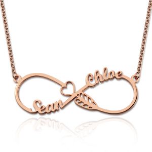 Arrow Infinity Necklace with Names In Rose Gold