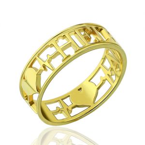 Heartbeat Ring with Name for Her Gold Plated Silver
