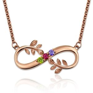 Tree Branch Infinity Necklace With Birthstones In Rose Gold