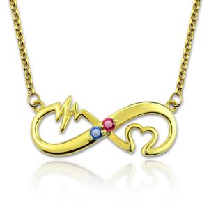 Heartbeat Birthstone Infinity Love Necklace Gold Plated