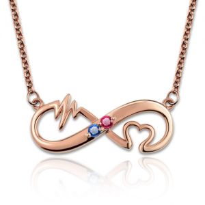 Infinity Heartbeat Necklace with Birthstone In Rose Gold