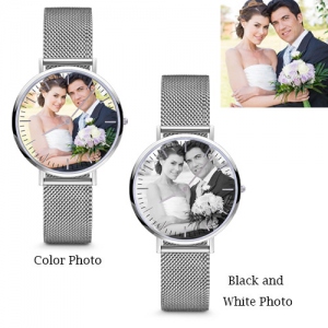 Man/Women Stainless Steel Photo Keepsake Watch