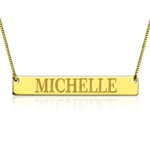 Engraved Name Bar Necklace Gold Plated Silver