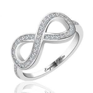 Engrave Infinity Ring with Cubic Zirconia Platinum Plated