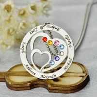 Custom Heart In Heart Birthstone Name Silver Necklace