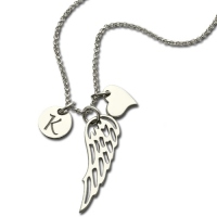 Girls Angel Wing Necklace Gifts With Heart & Initial Charm