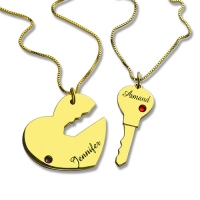  Key to My Heart Name Necklace With Birthstone Gold
