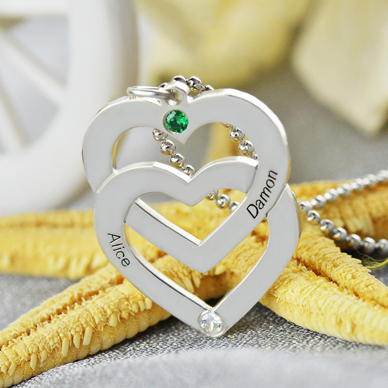 Personalized Double Heart Necklace 