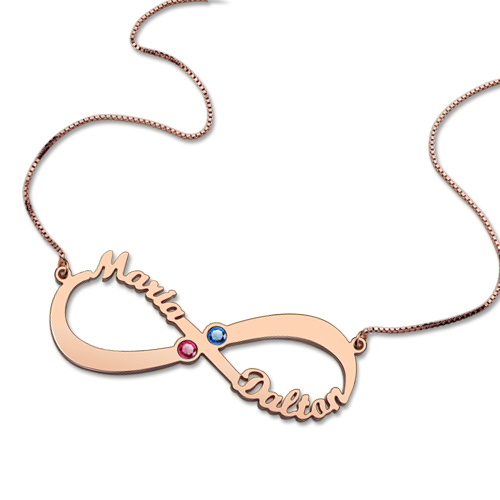 Rose Gold Personalized Infinity Name Birthstone Necklace for Mom