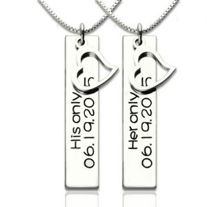 Personalized Couple Bar Necklace with Name & Date Silver