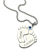 Memory Baby's Feet Charms with Birthstone Sterling Silver