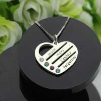 Mother's Heart Necklace with 4 Custom Birthstone and Name 