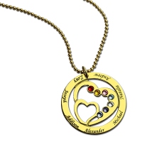 Heart in Heart Birthstone Name Necklace Gold Plated