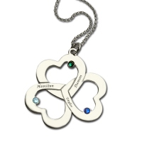 Personalized Three Triple Heart Shamrocks Necklace with Name