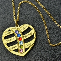 Mothers Necklace With Children Names & Birthstones In Gold