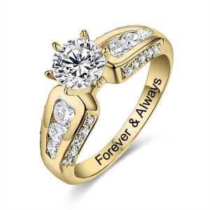 Engraved Gemstone Engagement Ring In Gold