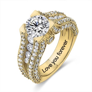 Engraved Flash Gemstone Engagement Ring In Gold