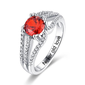 Engraved Gemstone Bridal Ring For Special Her In Silver