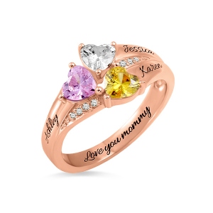 Custom Heart Birthstone Engraved Ring In Rose Gold