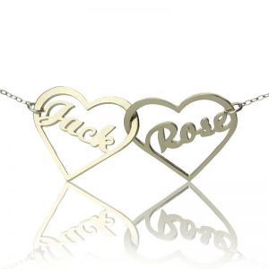 Double Heart Love Necklace With Names Sterling Silver