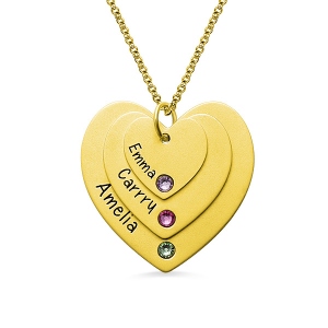 Three Heart Birthstone Necklace Gold Plated