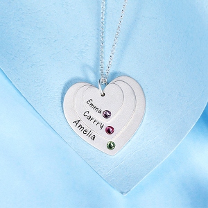 Three Heart Birthstone Necklace Sterling Silver