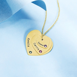 Triple Heart Necklace With Birthstones Gold Plated
