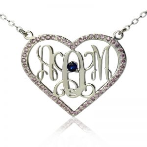 Sweet 16 Gifts - Heart Birthstone Monogram Necklace