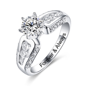 Engraved Gemstone Silver Promise Ring