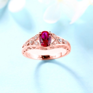 Personalized Oval Birthstone Vine Ring For Woman In Rose Gold