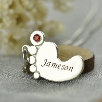 Personalized Mothers Baby Feet Necklace with birthstone & Name