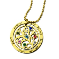 Family Tree Gold Necklace with 7 Names and Birthstones