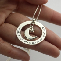 I Love You To The Moon and Back Moon & Start Charm Pendant