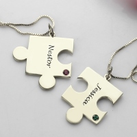 Silver Engraved Puzzle Love Name Necklace for Couples