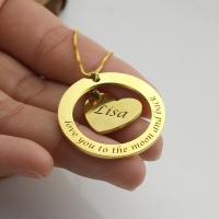 Personalized Promise Heart Circle Name Necklace Gold